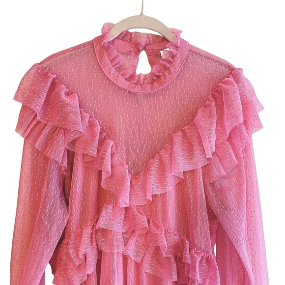 River Island pink lace and ruffles and tiered whimsical maternity top size 14 - Picture 5 of 10